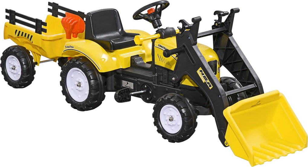 Escavatore A Pedali per Bambini con Ruspa e Rimorchio Giallo...