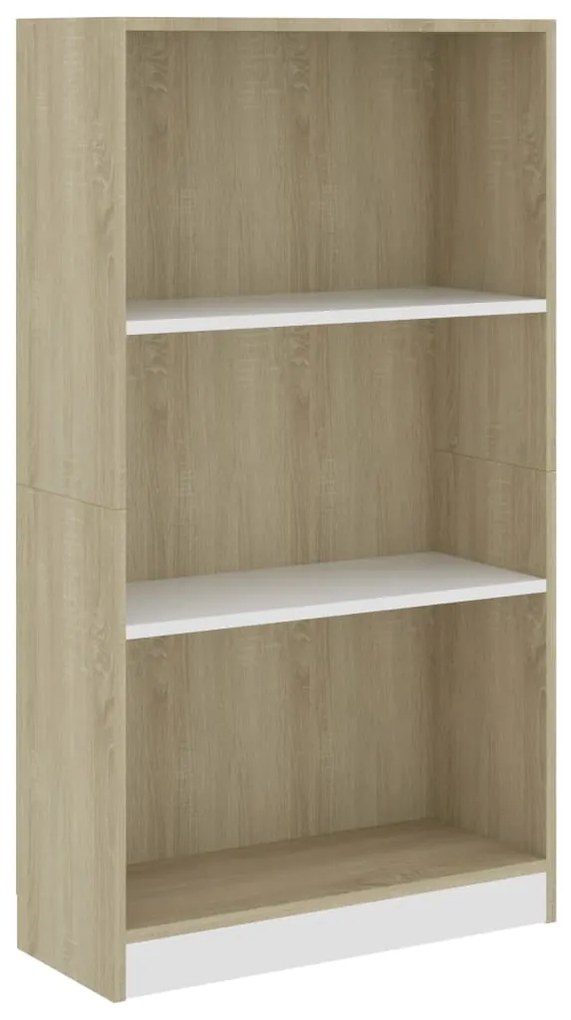 Libreria a 3 Ripiani Bianco e Sonoma 60x24x109cm in Multistrato