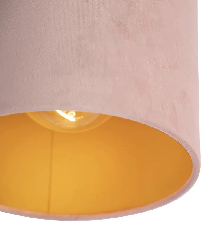 Plafoniera con paralume in velluto rosa antico con oro 20 cm - Combi Black