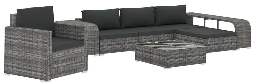 Set divani da giardino 8 pz con cuscini in polyrattan grigio