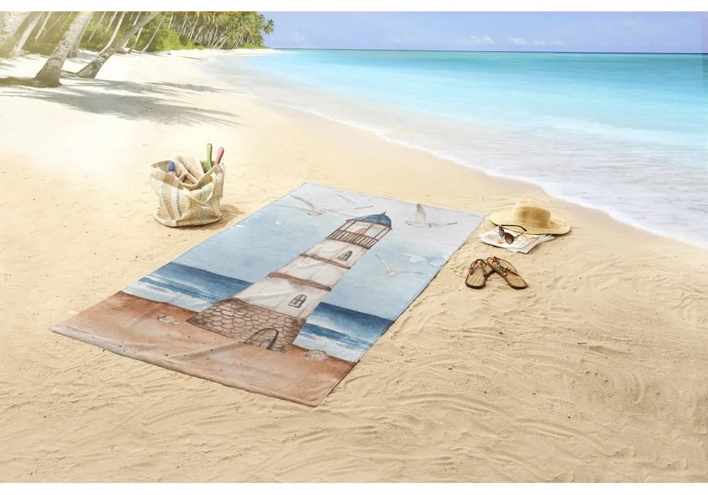 Telo mare blu/marrone in velluto 100x180 cm Berlin – Good Morning