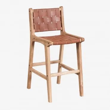 Sgabello Alto 60 Cm In Legno E Pelle Zaid Nudo Marrone - Sklum