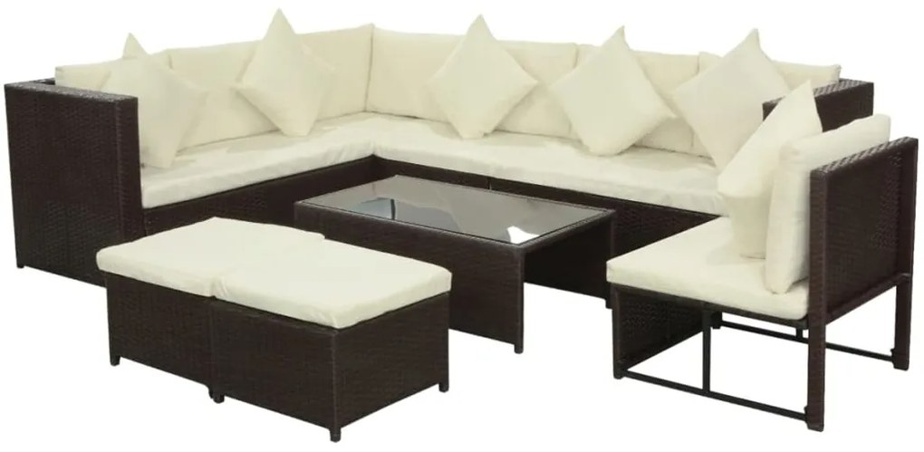 Set Divani da Giardino 8 pz con Cuscini in Polyrattan Marrone