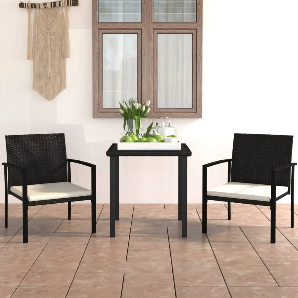 Set Da Pranzo Da Giardino 3 Pz İn Polyrattan Nero /