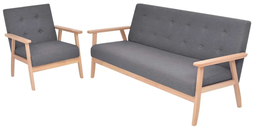 Set Di Divani 2 Pz İn Tessuto Grigio Scuro /