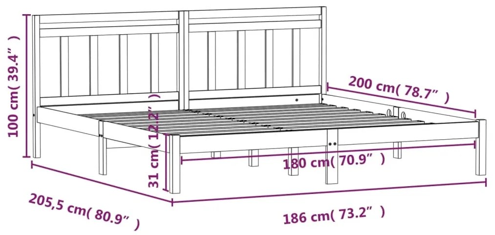 Giroletto Nero 180x200 cm Super King in Legno Massello