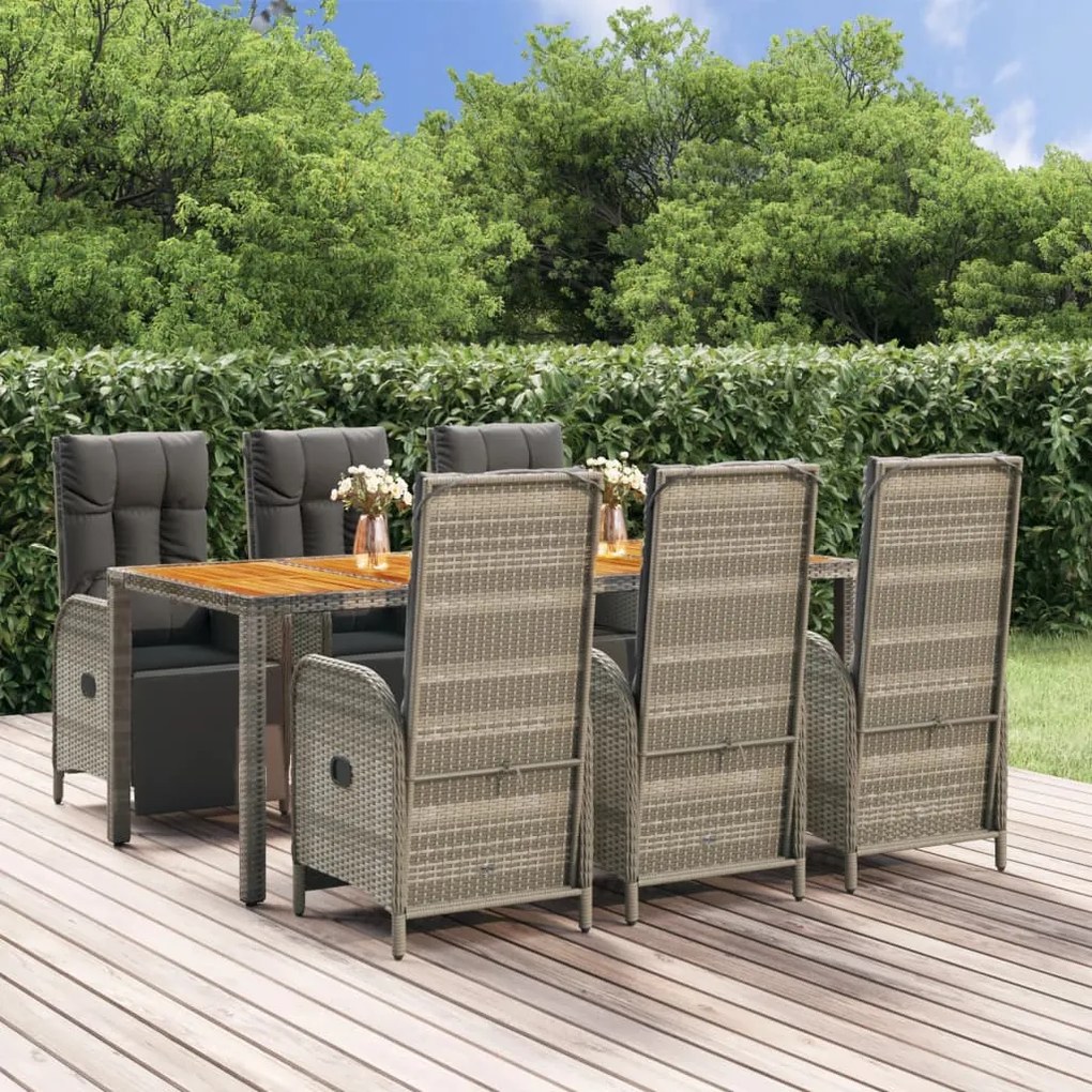 Set Da Pranzo Da Giardino 7 Pz Con Cuscini İn Polyrattan Grigio /