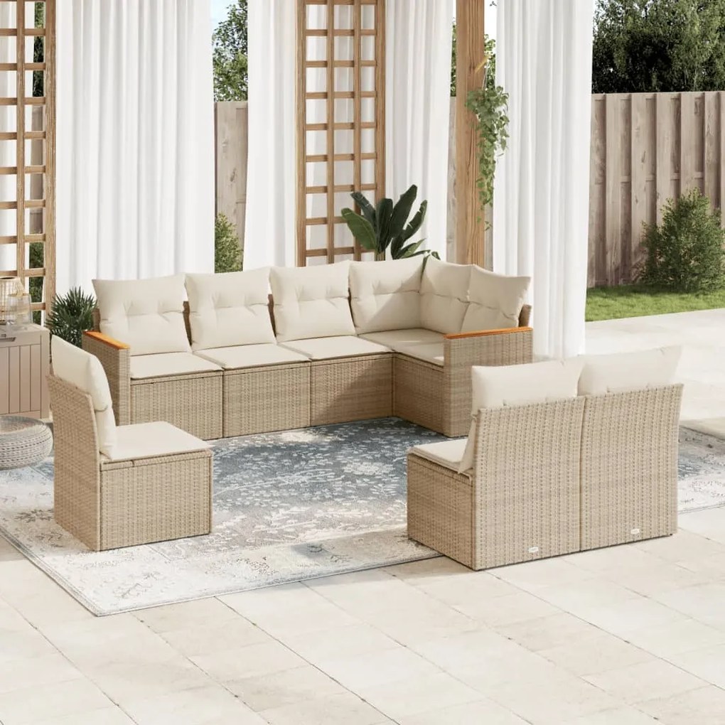 Set divano da giardino 8 pz con cuscini beige in polyrattan