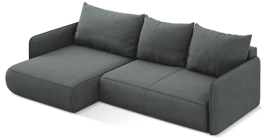 Divano angolare grigio allungabile/con contenitore (con penisola a sinistra) Nanea – Makamii