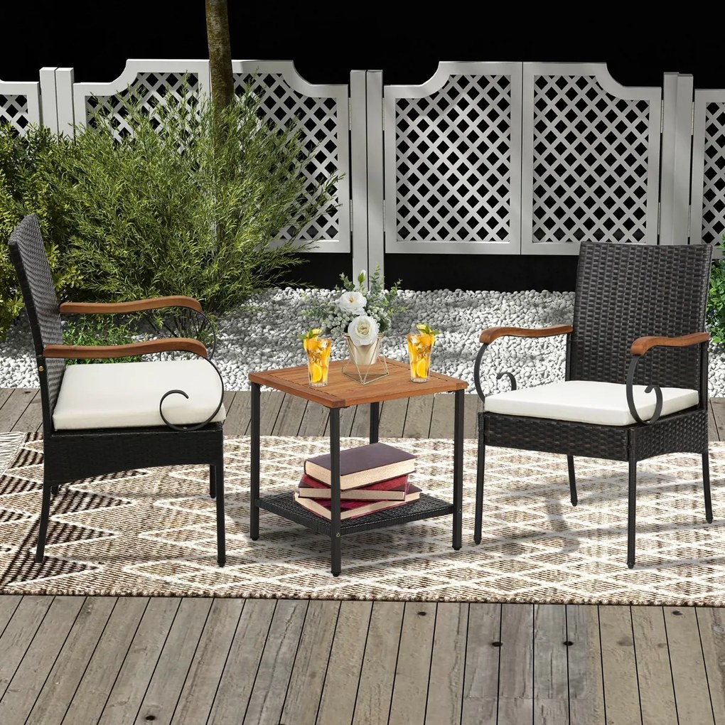 Costway Set di 2 sedie in rattan con cuscino telaio in metallo, 2 Sedie in rattan per esterni 55x60x89cm Beige