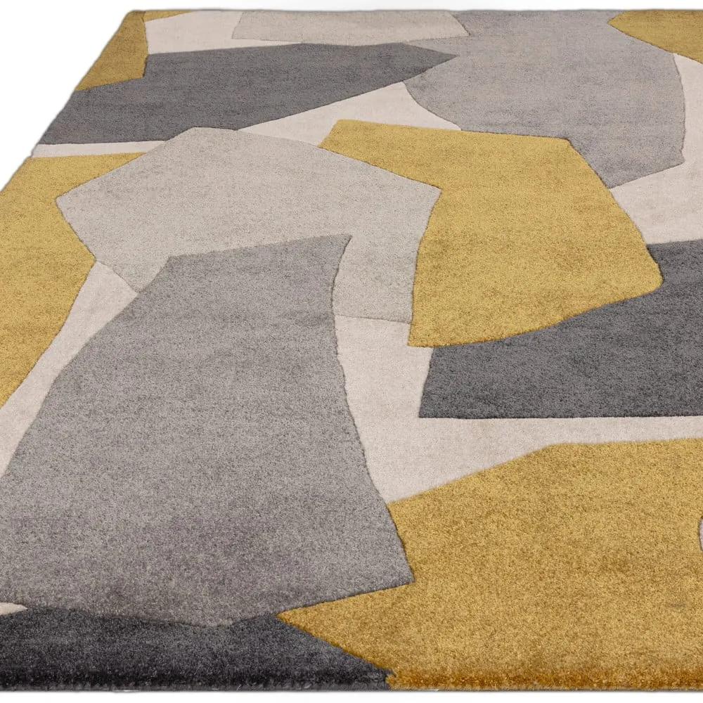 Tappeto in fibra riciclata tessuta a mano in giallo ocra e grigio 120x170 cm Romy - Asiatic Carpets