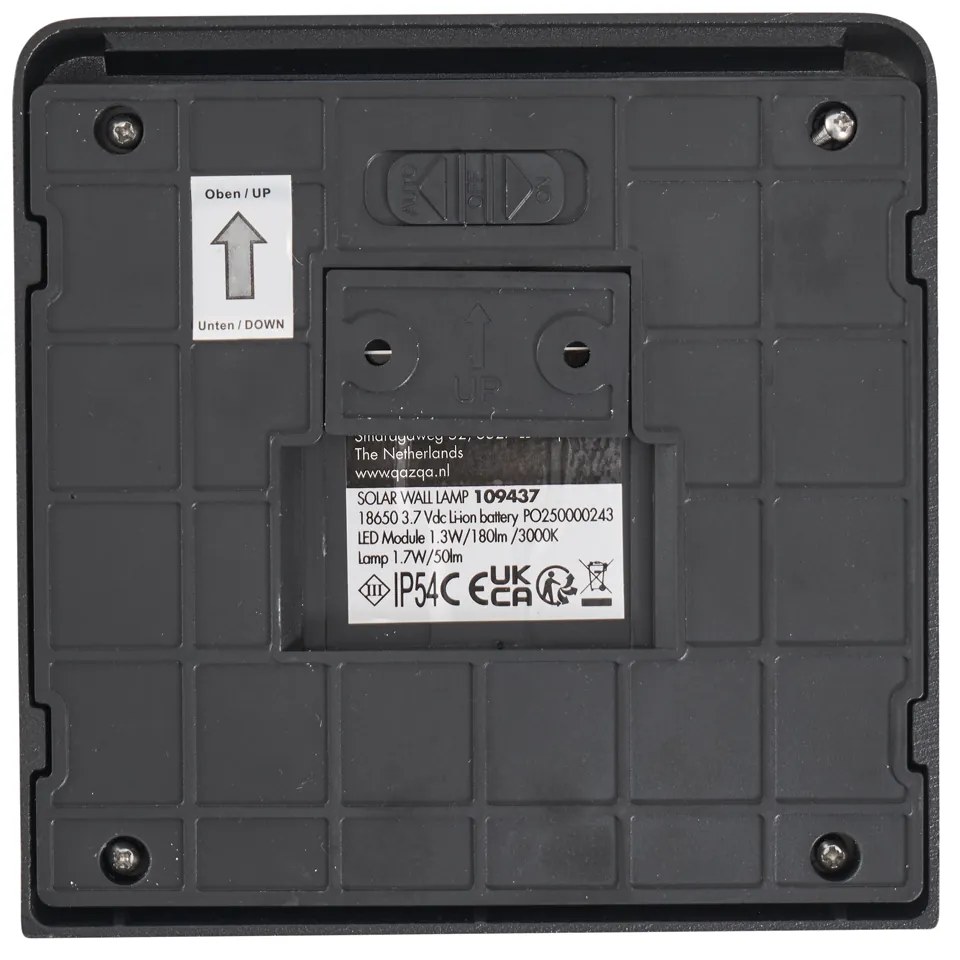 Lampada da parete nera con LED IP54 con sensore di movimento solare - Border