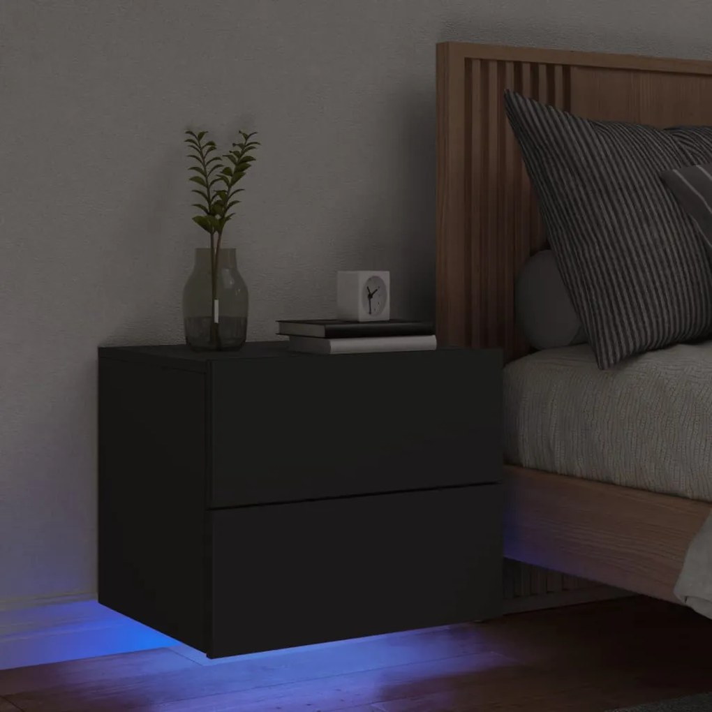 Comodino A Parete Con Luci Led Nero /