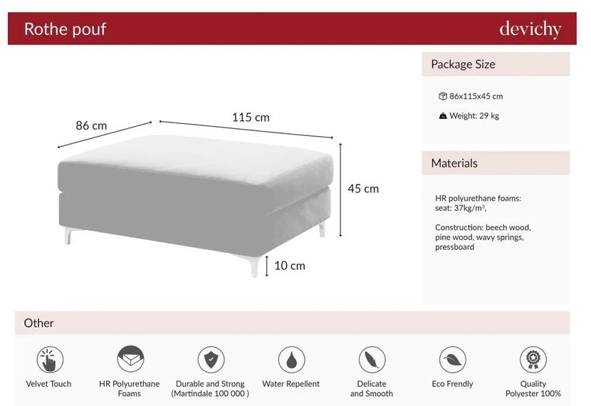 Pouf in velluto rosa scuro Devichy Rothe - devichy