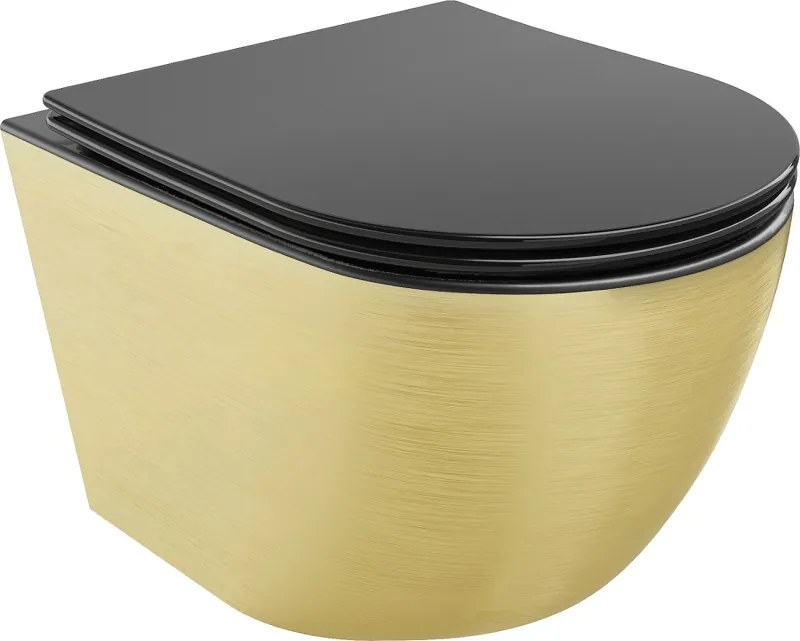 Mexen Lena WC Rimless con sedile a chiusura rallentata slim, duroplast, nero opaco/décor dorato a linee - 30224077