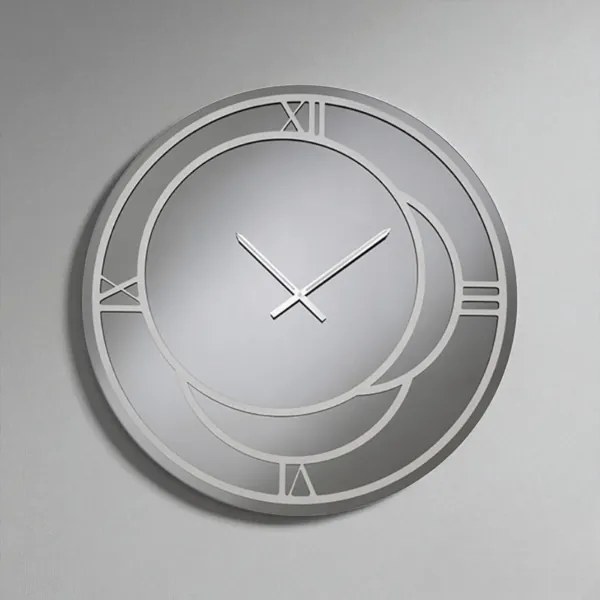 Orologio rotondo D80 cm in cristallo Fumč e dettagli Argento CAIUS