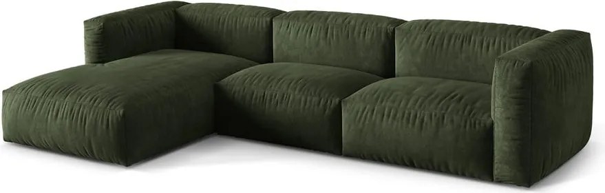 Divano angolare componibile verde (con penisola a sinistra/con chaise lounge) con rivestimento in velluto Martina – Micadoni