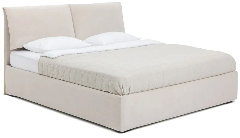 Letto matrimoniale imbottito beige con contenitore con rete inclusa 180x200 cm Thessa Pillow – Bonami Selection