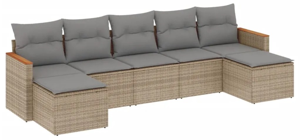 Set Divani da Giardino 7 pz con Cuscini Beige in Polyrattan