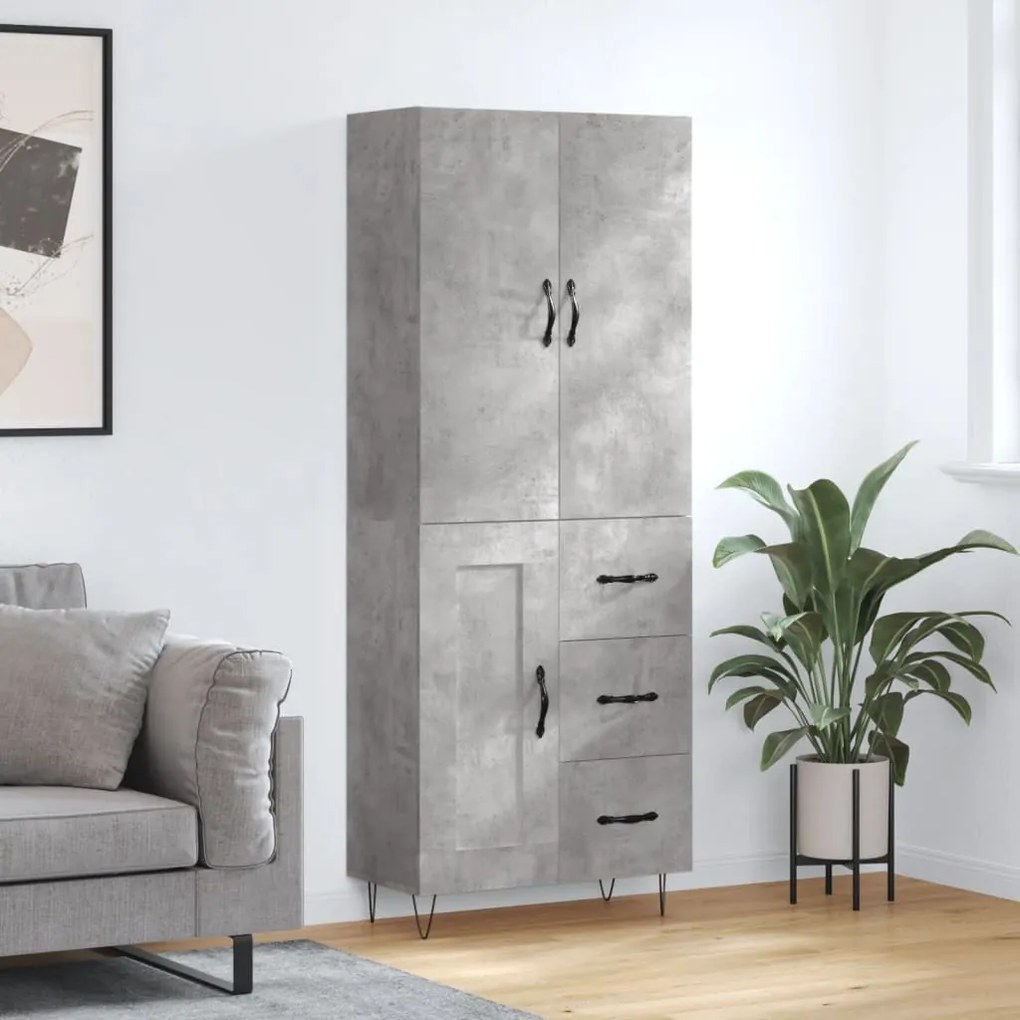 Credenza grigio cemento 69,5x34x180 cm in legno multistrato