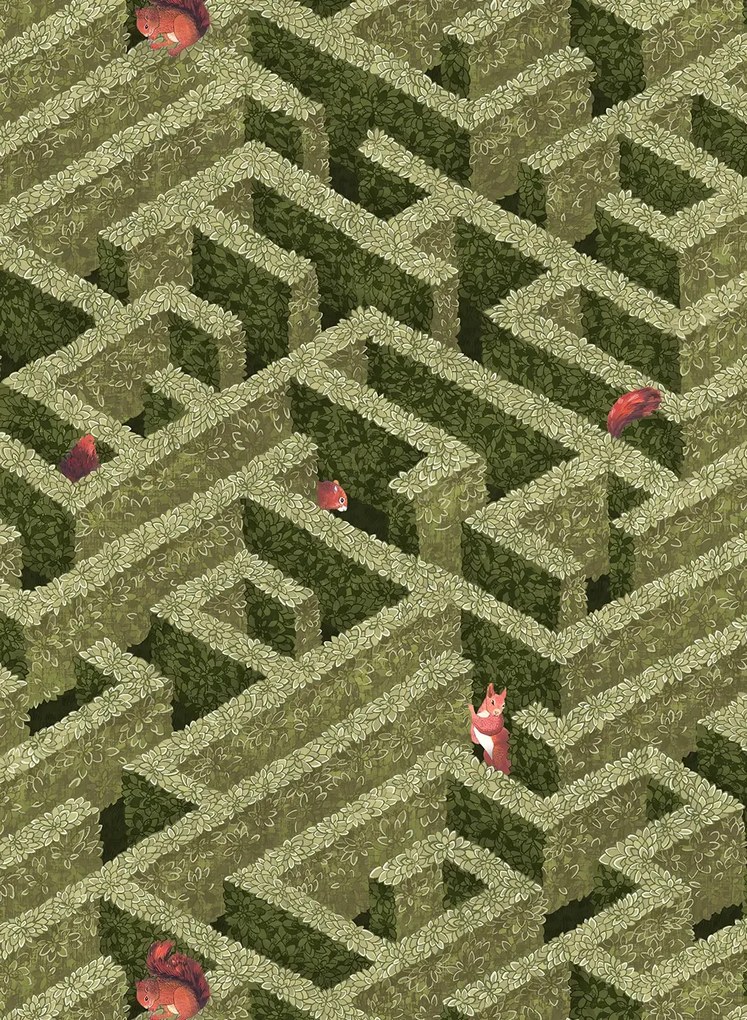 Josephine Munsey Tapete Labyrinth with Squirrel - Olive