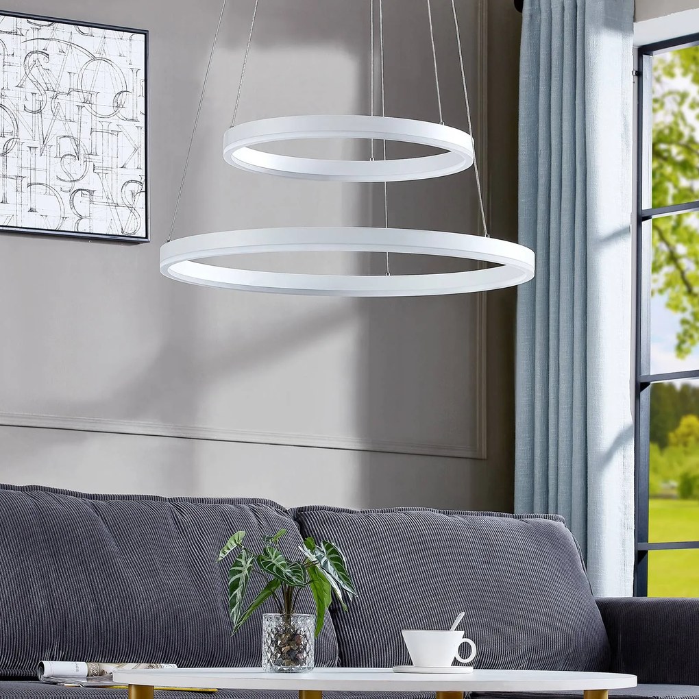 Lampada LED a sospensione Arcchio Albiona, bianco, 2 anelli, Ø 60 cm