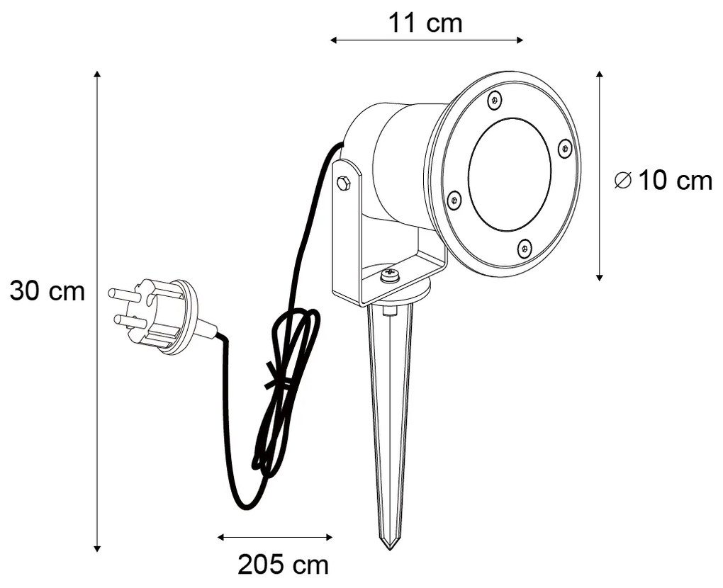 Faretto da giardino a picchetto beige GU10 50mm regolabile IP65 con cavo e spina - Basic