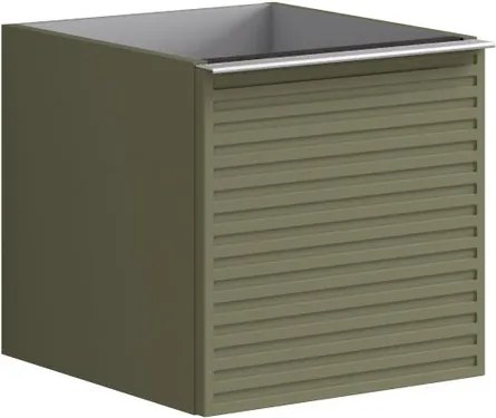 Cassettiera Pixel con 1 cassetto frontale Stripes laccato opaco verde salvia e maniglia alluminio brillante ante L.40 H.40 P.45,5 cm.