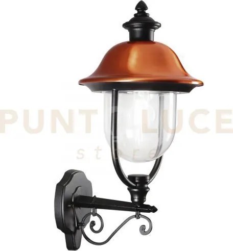 Applique up venezia nera e rame 1 luce attacco e27 ip44 25x29x52,5cm