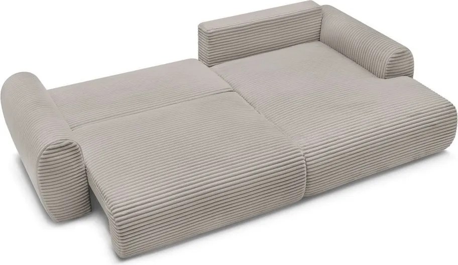 Divano angolare in grigio chiaro/beige allungabile (con penisola a destra) con rivestimento in velluto a coste Lucien – Bobochic Paris