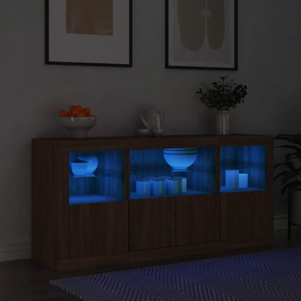 Credenza con luci led rovere marrone 142,5x37x67 cm