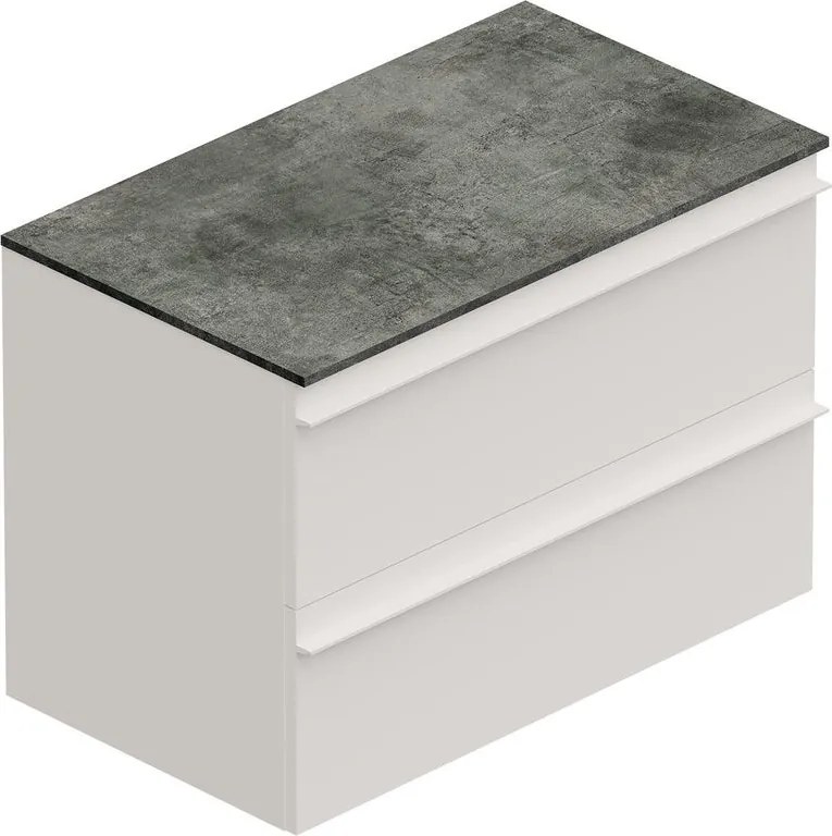 Mobile Linea L80 H55 P45 laccato bianco opaco 2 cassetti a chiusura ammortizzata e top gres nero creta per lavabo in appoggio