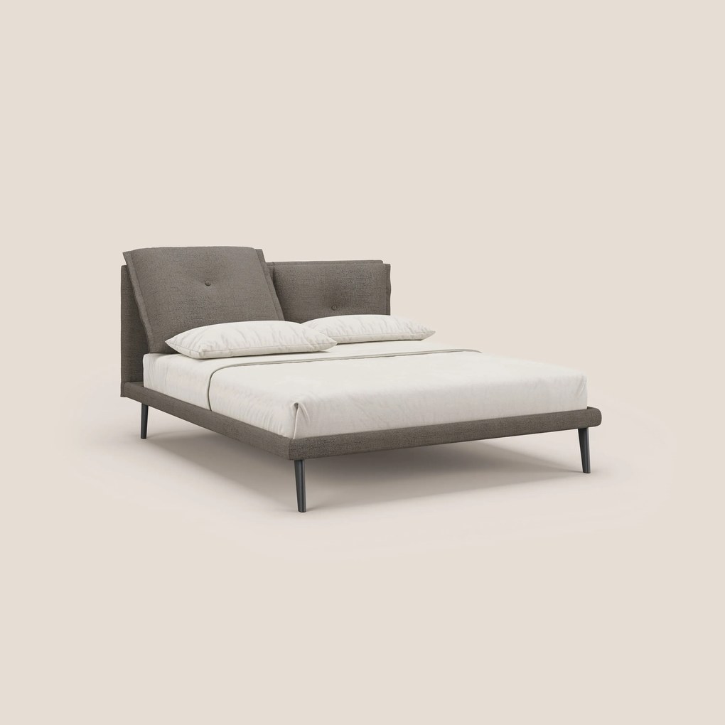 Ibuki letto con cuscini trapuntati regolabili e piedi in mogano in tessuto fiammato impermeabile T03 talpa