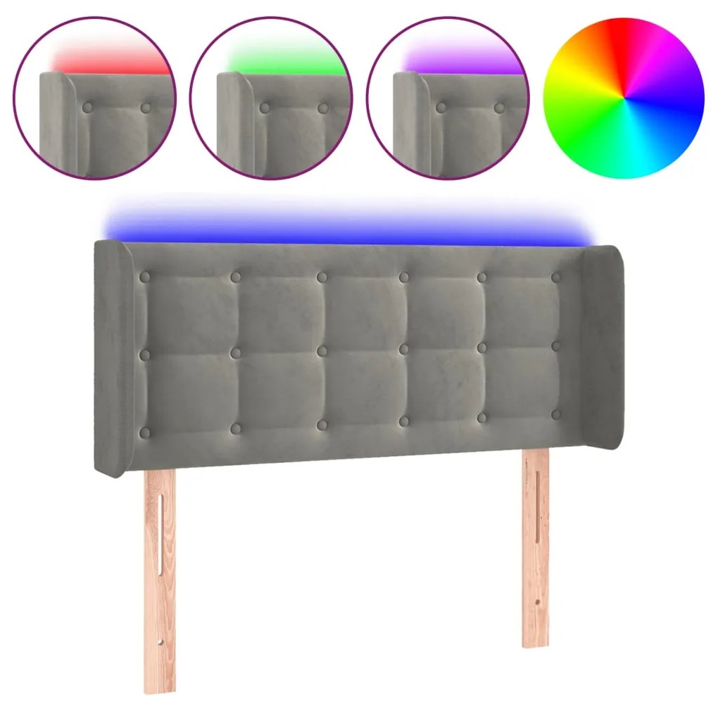 Testiera a led grigio chiaro 83x16x78/88 cm in velluto