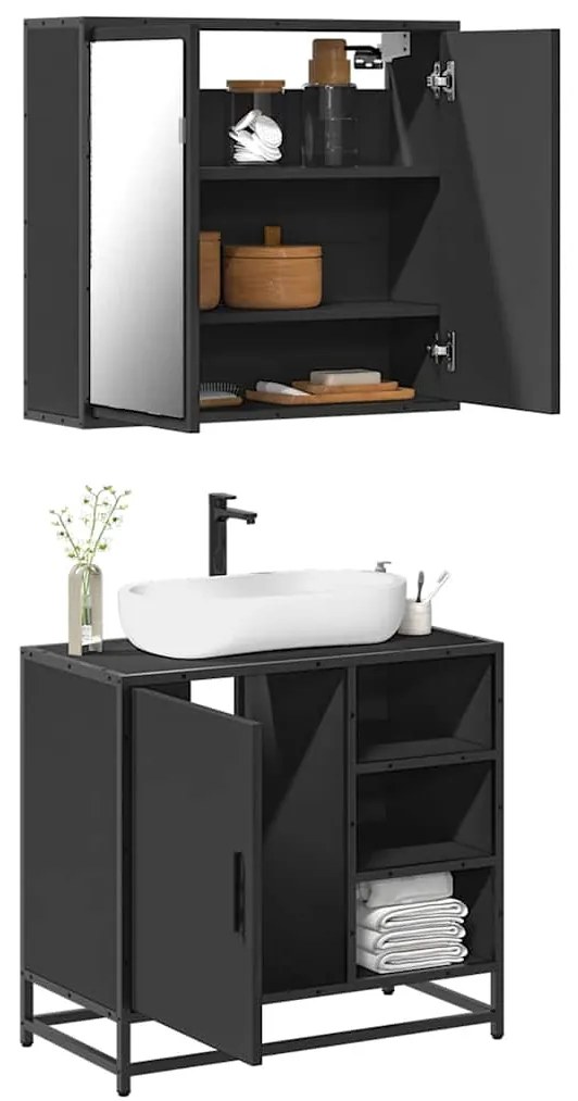 Set Mobili Da Bagno 2 Pz Nero İn Legno Multistrato /