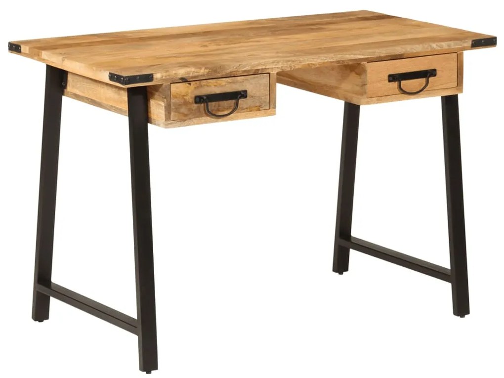 Scrivania Con Cassetti 105x55x70 Cm Legno Massello Mango Ferro /