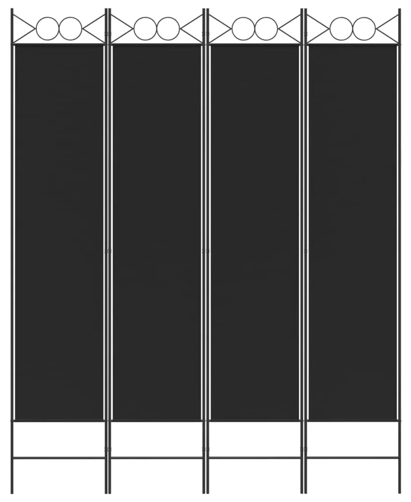 Divisorio a 4 pannelli nero 160x200 cm in tessuto