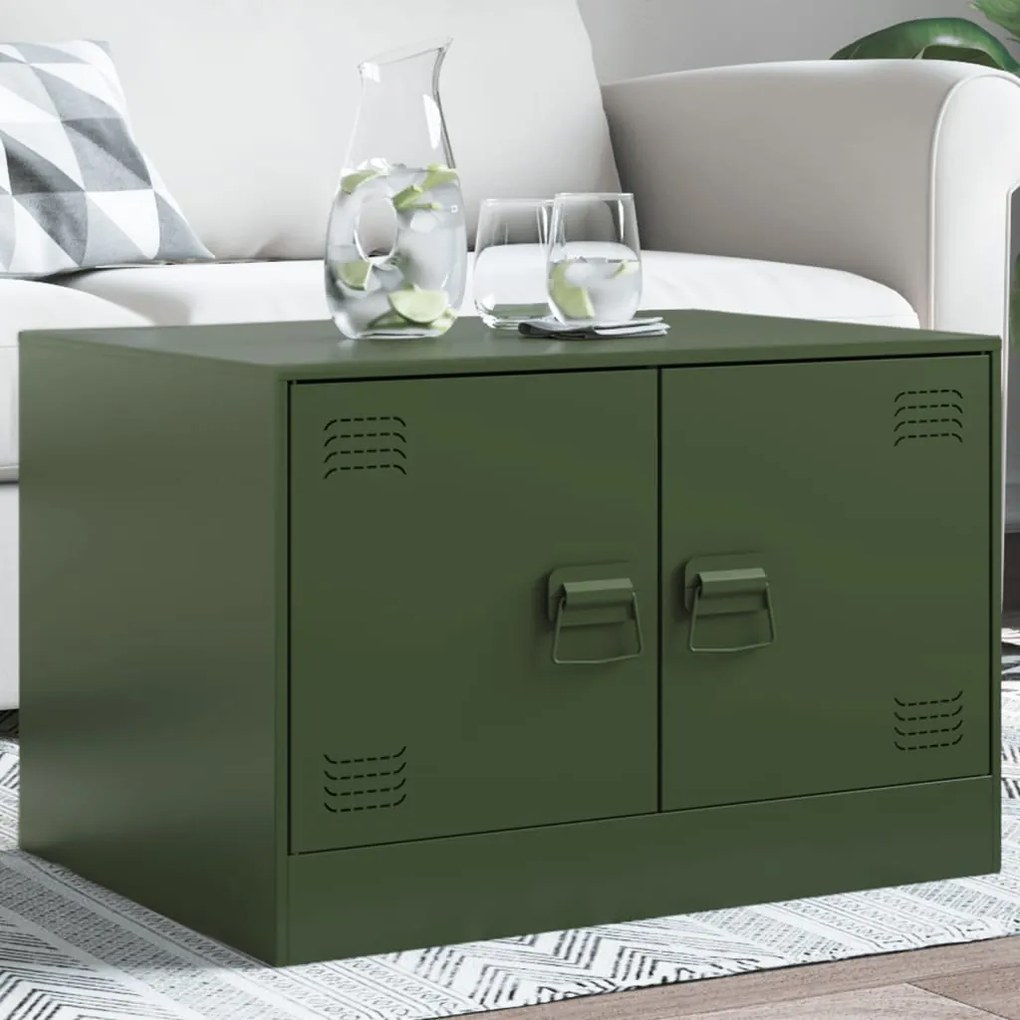 Tavolino Da Salotto Verde Oliva 67x50x44 Cm İn Acciaio /
