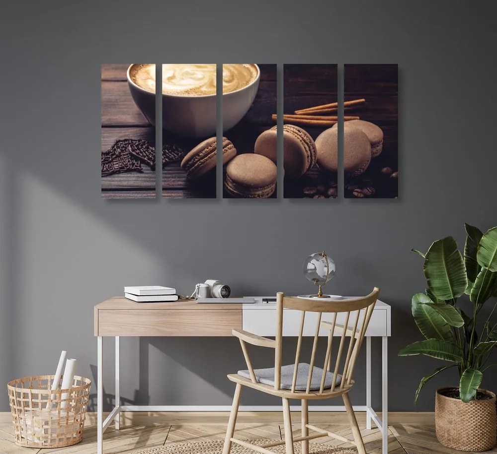 Quadri 5 pezzi – Caffè con macaron al cioccolato