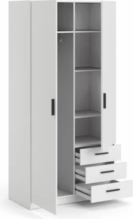 Armadio Guardaroba 2 Ante 3 Cassetti Con Barra Appendiabiti Bianco