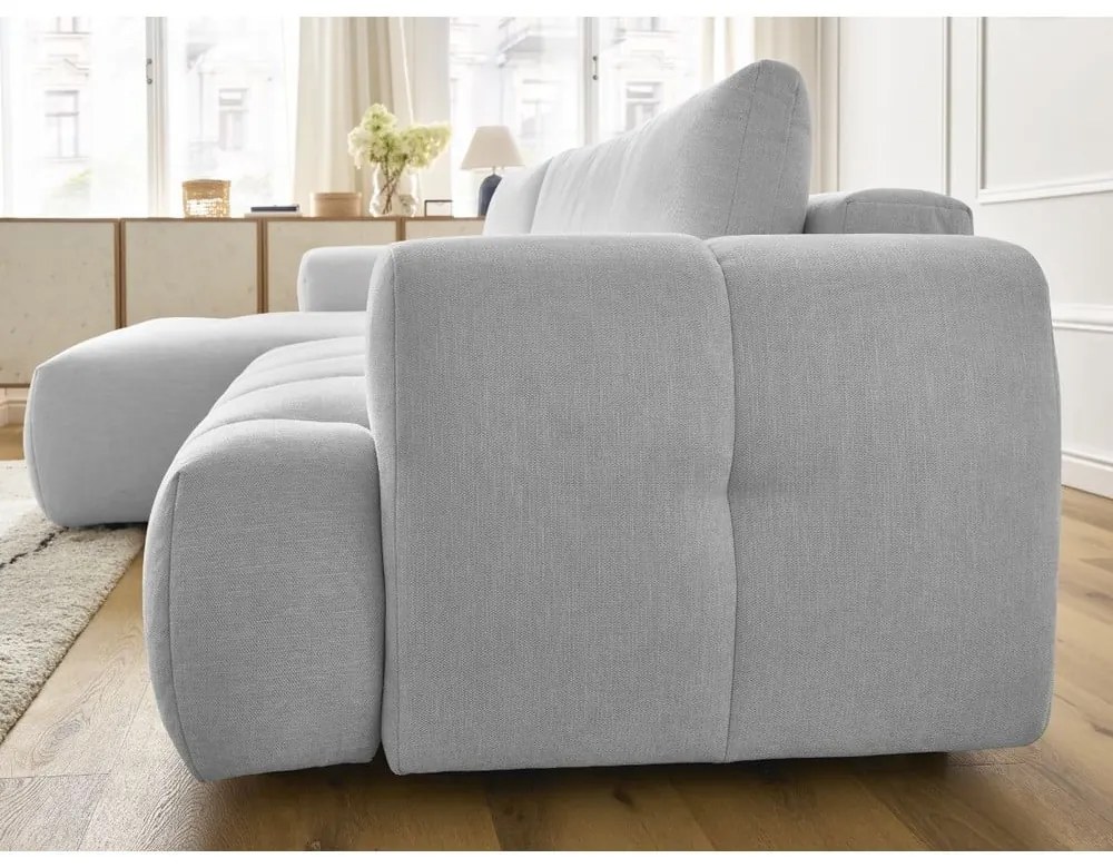 Divano angolare grigio chiaro allungabile e con contenitore (penisola a sinistra/chaise lounge) Fuji – Bobochic Paris