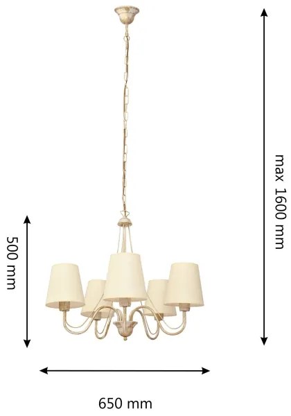 Lampadario a sospensione con catena MALBO 5xE27/15W/230V beige