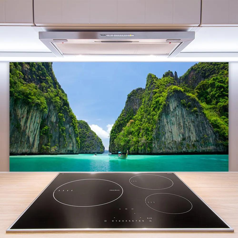 Pannello cucina paraschizzi Montagne, acqua, paesaggio della baia 100x50 cm