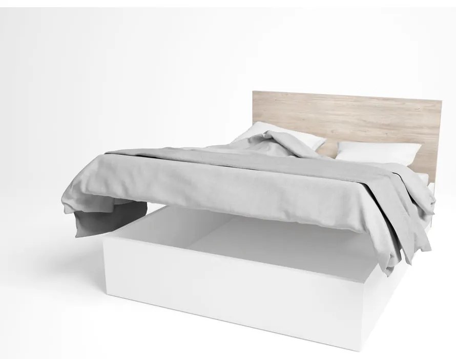 Letto matrimoniale in rovere bianco/naturale con contenitore 140x190 cm Sahara - Marckeric