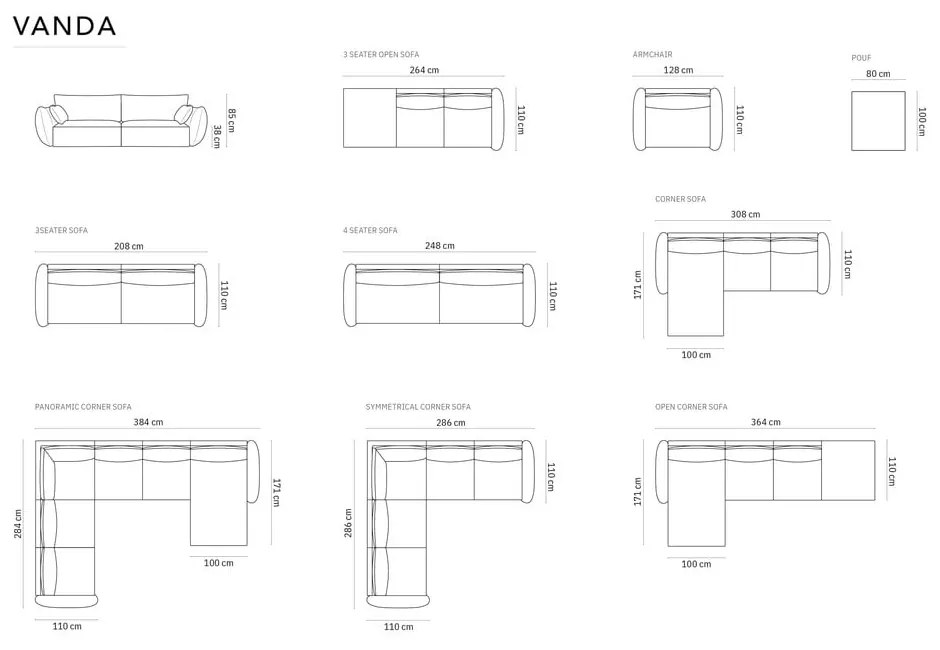 Divano verde 248 cm Vanda - Mazzini Sofas