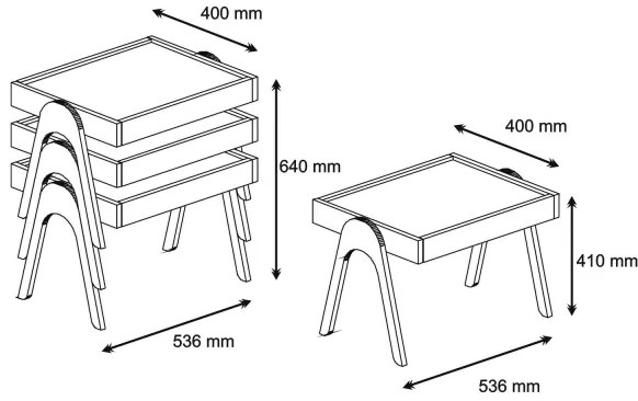 SET 3x Tavolino ROMA bianco/marrone