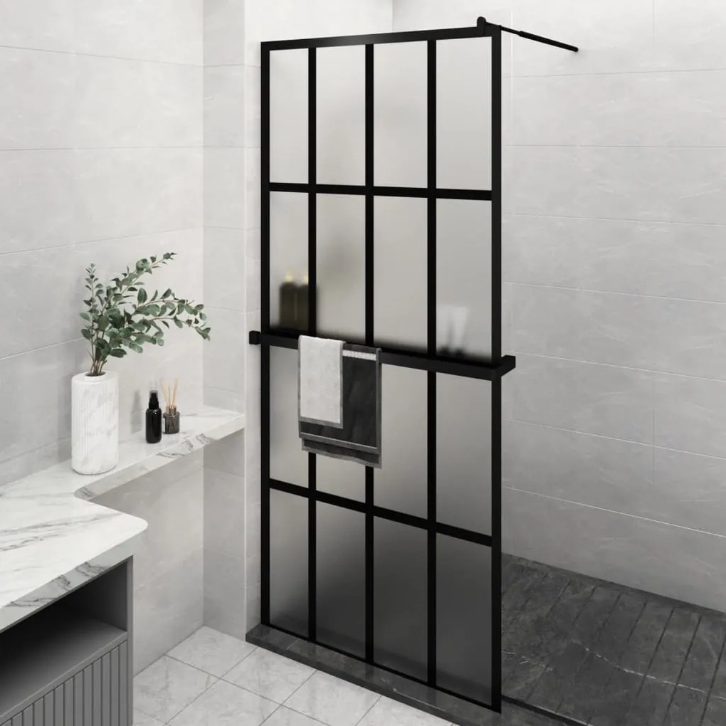 Parete Doccia Walk İn Mensola Nera 90x195cm Vetro Esg Alluminio /