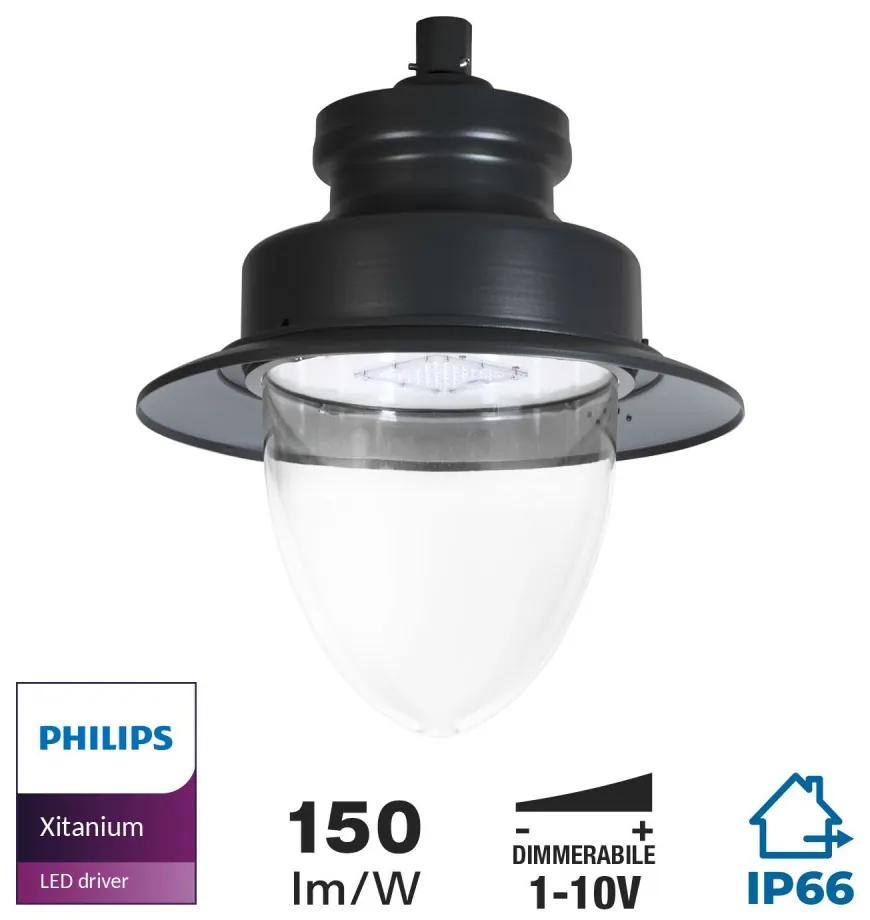Lampione Stradale LED 65W IP66 Dimmerabile 1-10V PHILIPS Xitanium Copertura Inclusa Colore  Bianco Naturale 4.000K