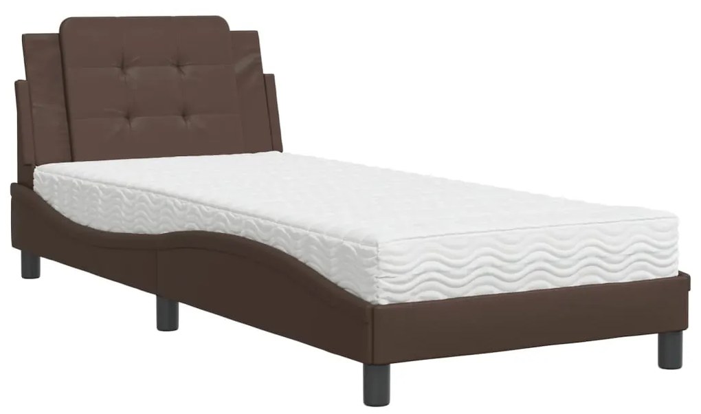 Letto con materasso marrone 90x190 cm in similpelle