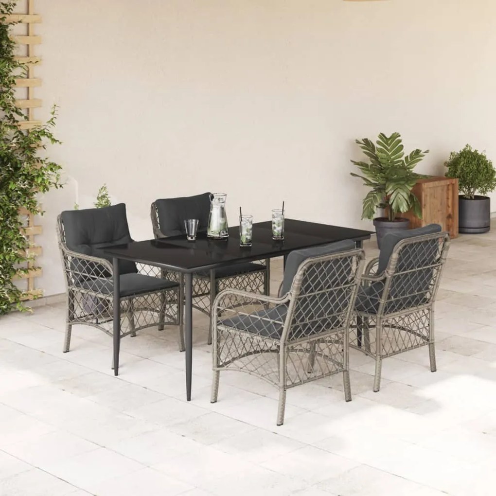 Set pranzo da giardino 5pz con cuscini grigio chiaro polyrattan